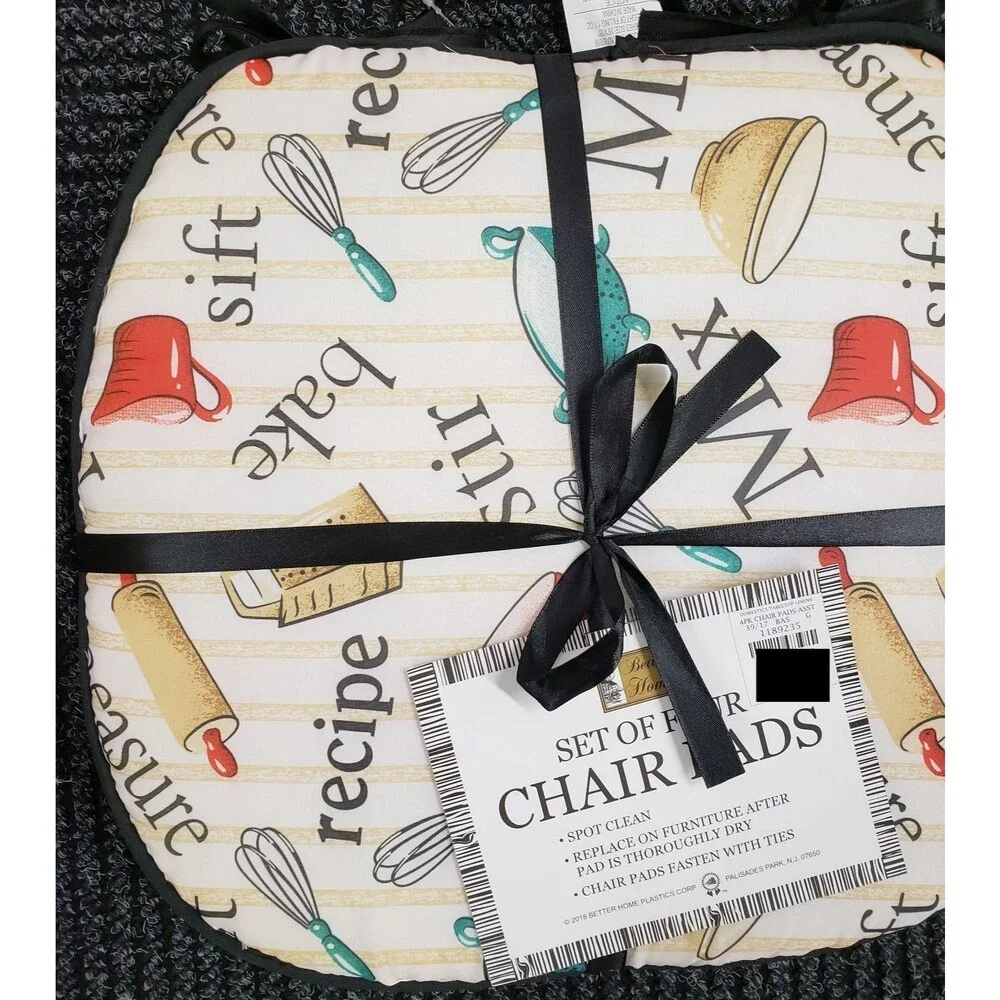 Set of 4 CHAIR PADS CUSHIONS w/ black strings, 15